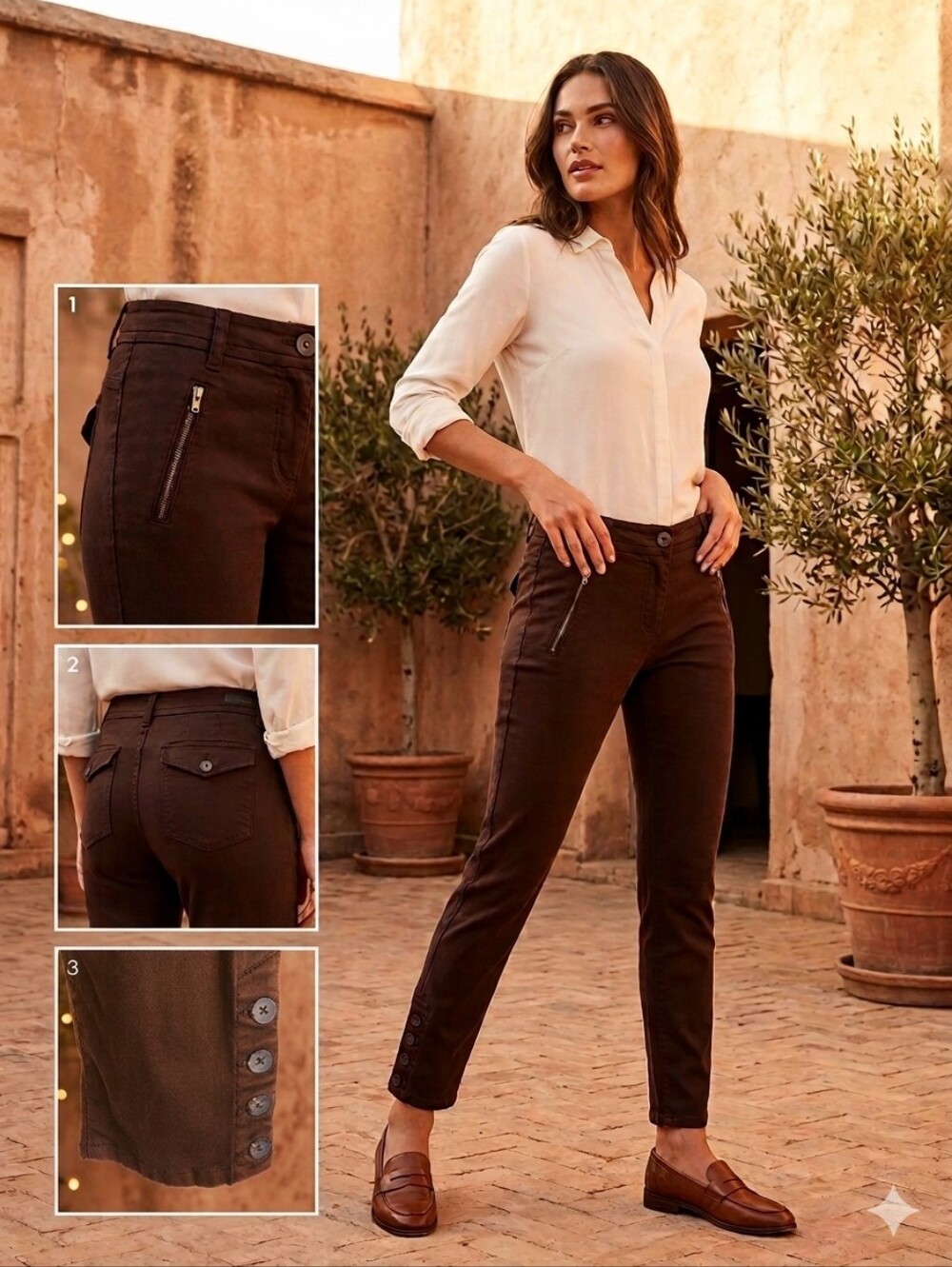 Anthropologie Level 99 Chocolate Brown Button Ankle Trouser Dark Academia 31